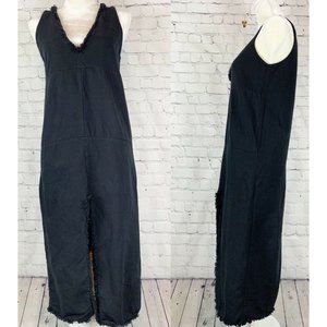 ZARA TRAFALUC Black Sleeveless Dress Denim Size Large Womens Fringe Front Slit